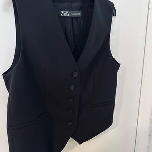 ZARA Black Tailored Waistcoat Vest Size M Button Front